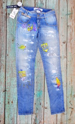 Джинсы Met in jeans р. 27 яркие рваные джинсы, батик, вышивка бисером и пайетками