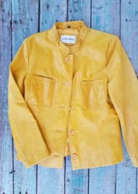 Куртка кожаная Leonardo р. 40 (M) кожа желтого цвета, на подкладке