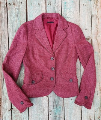 Твидовый пиджак Sisley р. S стильный твидовый блейзер 
бардовый цвет