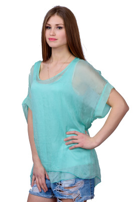 Блуза шелк Hallhuber р. 42 блузка бирюзового цвета